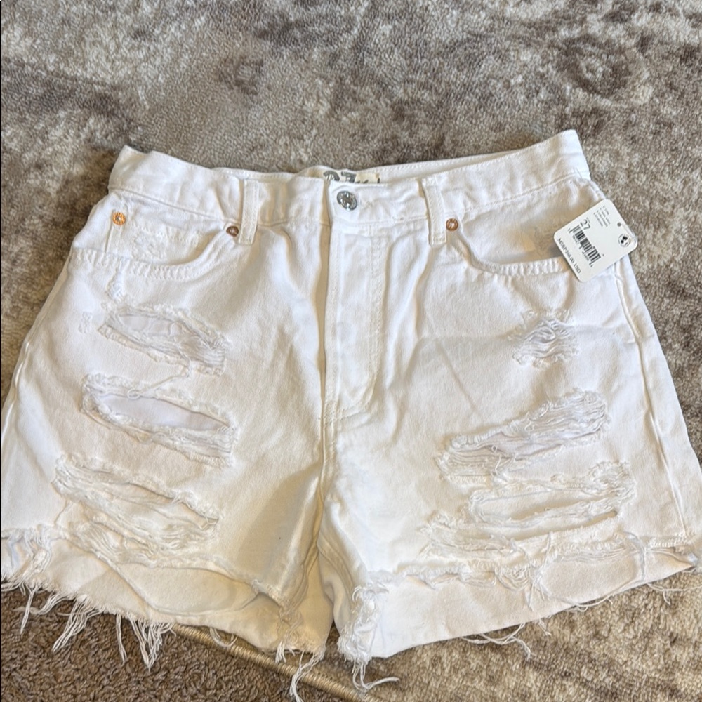 Free People White Jean Shorts Distressed High-Waisted